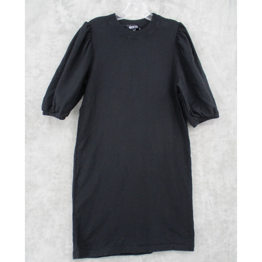 Etica Dress Womens Size S Isabell Puff Sleeve Sweatshirt Terry Athleisure Black